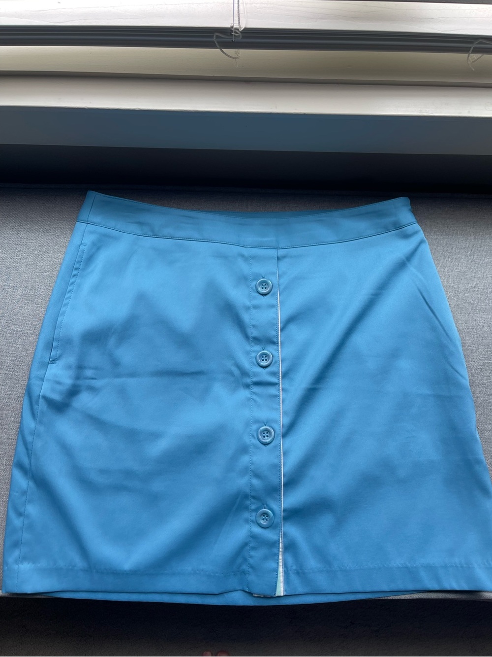 Blue Button-Front A-Line Skort